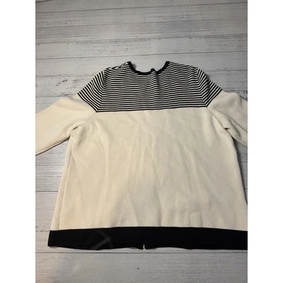 TALBOTS WOMAN Sz 2X Zip Front Cardigan‎ Sweater Black Ivory Preppy Business - Picture 6 of 7